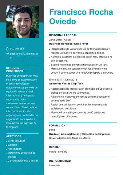 Puedes darme un ejemplo de hoja de vida bien elaborada